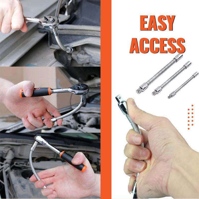 🔩 50% DI SCONTO ⚙️ Prolunga flessibile con cricchetto – Cromo-vanadio, 3 misure – Raggiunge gli angoli più stretti, chiusura a sfera – ideale per la riparazione di auto o il fai da te 🛠️