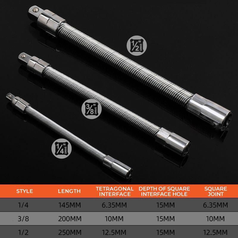 🔩 50% DI SCONTO ⚙️ Prolunga flessibile con cricchetto – Cromo-vanadio, 3 misure – Raggiunge gli angoli più stretti, chiusura a sfera – ideale per la riparazione di auto o il fai da te 🛠️