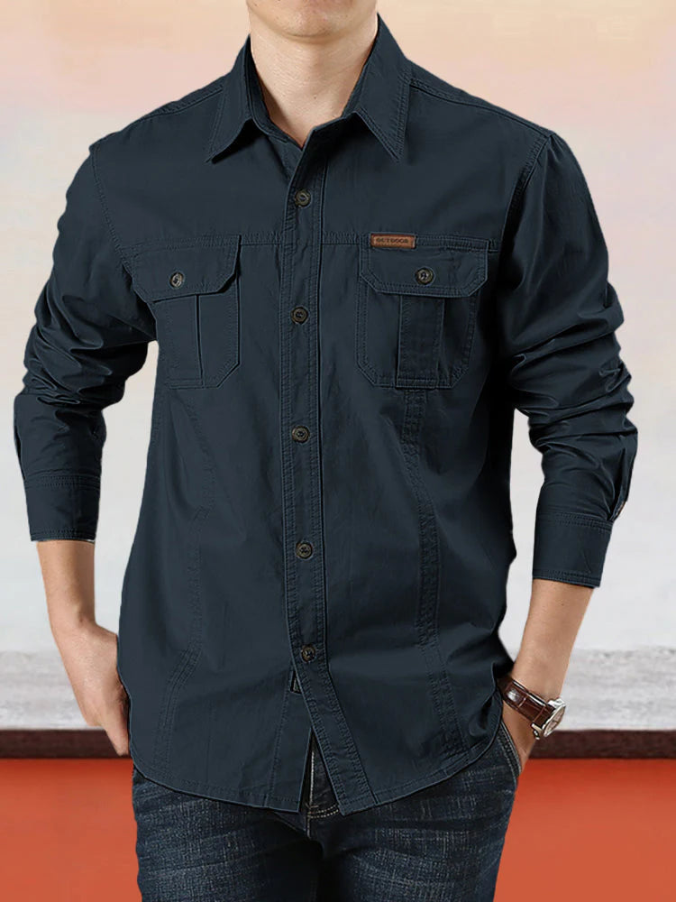 Camicia casual da uomo in cotone tinta unita【ACQUISTA 2 E OTTIENI LA SPEDIZIONE GRATUITA】