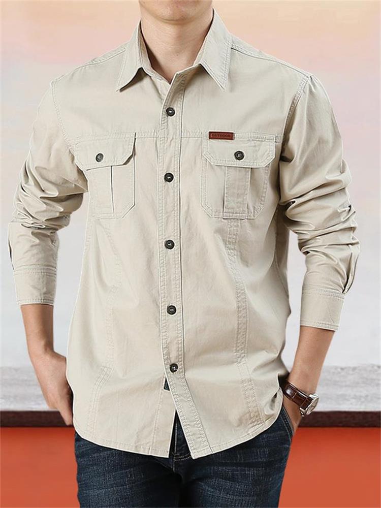 Camicia casual da uomo in cotone tinta unita【ACQUISTA 2 E OTTIENI LA SPEDIZIONE GRATUITA】