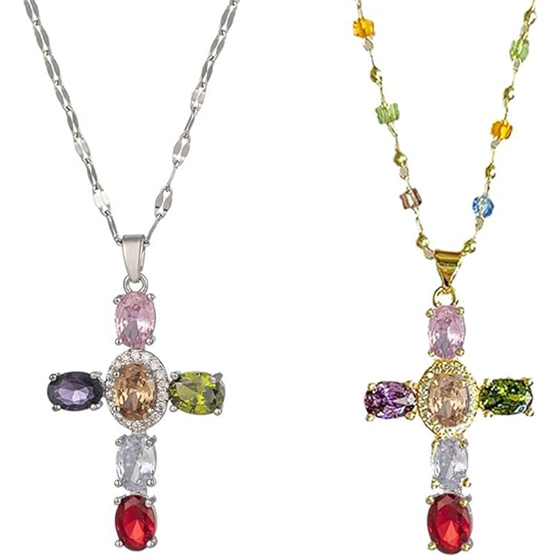 💎 50% DI SCONTO!! ✝️ Collana colorata con ciondolo a croce in strass – Brillantezza vivace, lunghezza regolabile e messaggio significativo ✨