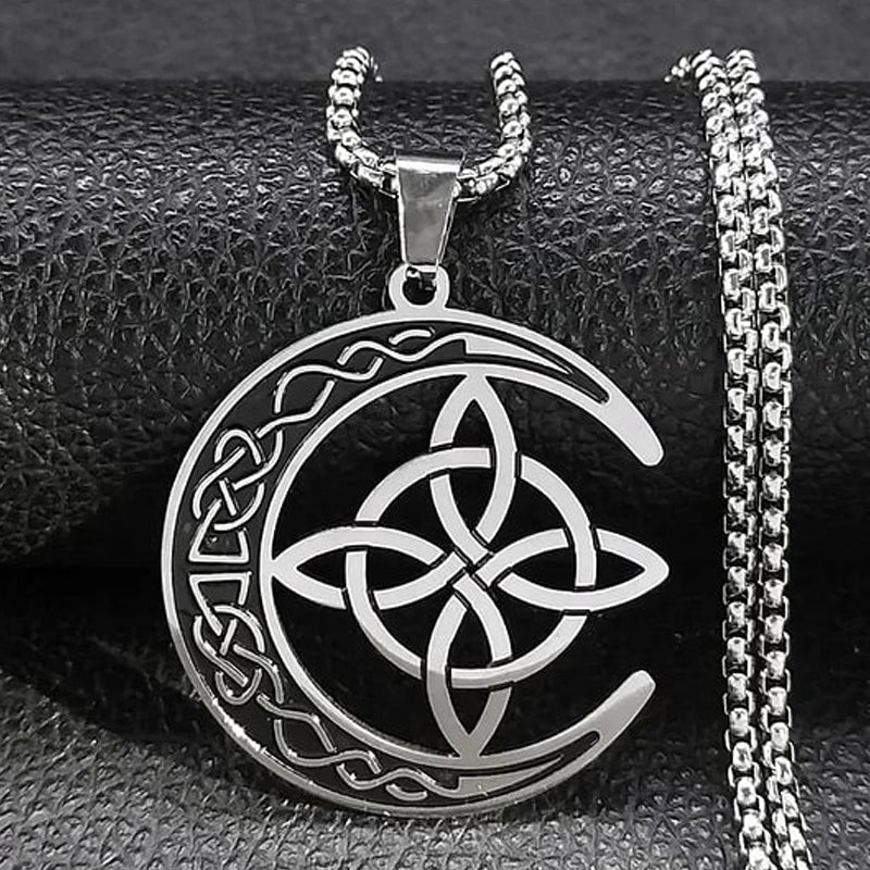 🌙 ORA 60% DI SCONTO! ⭐ Collana con ciondolo a forma di luna celtica - Acciaio inossidabile e catena regolabile, regalo unisex perfetto ✨