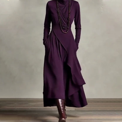 📢📢Sconto del 60%!!!✨Elegante abito lungo asimmetrico drappeggiato da donna con collo alto