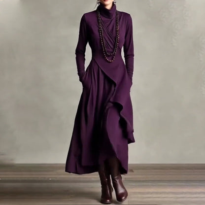 📢📢Sconto del 60%!!!✨Elegante abito lungo asimmetrico drappeggiato da donna con collo alto