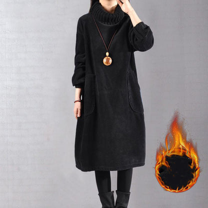 📢📢SCONTO DEL 60%!!! 🎅Abito lungo in velluto a coste ampio e con collo alto da donna