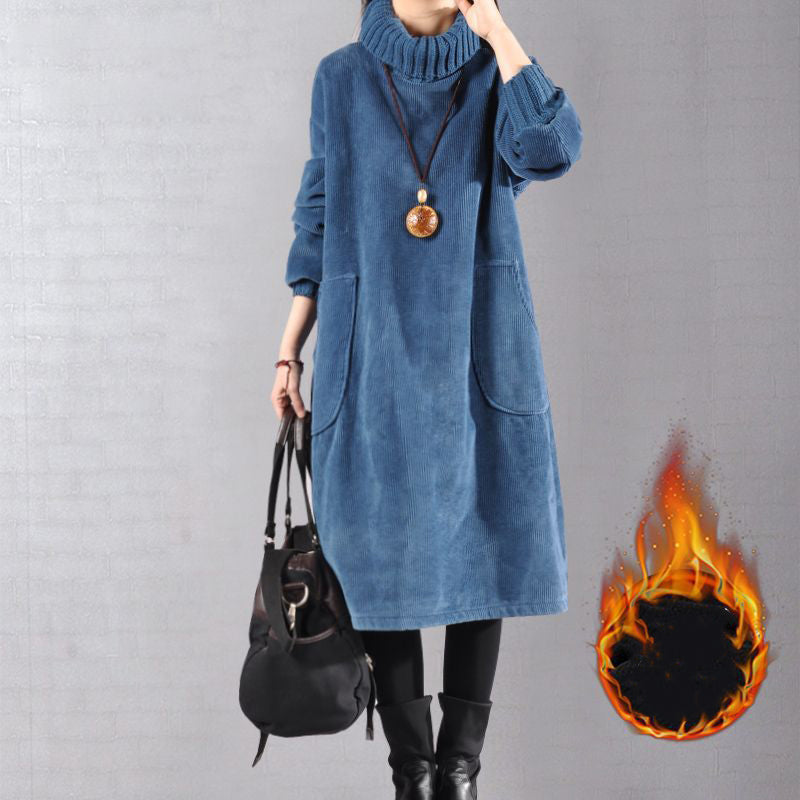 📢📢SCONTO DEL 60%!!! 🎅Abito lungo in velluto a coste ampio e con collo alto da donna