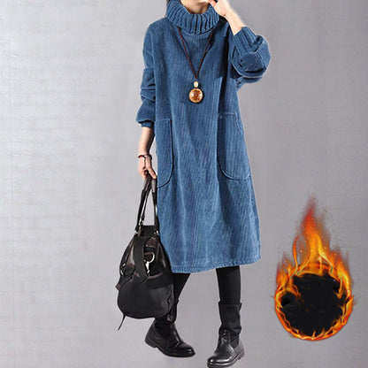 📢📢SCONTO DEL 60%!!! 🎅Abito lungo in velluto a coste ampio e con collo alto da donna