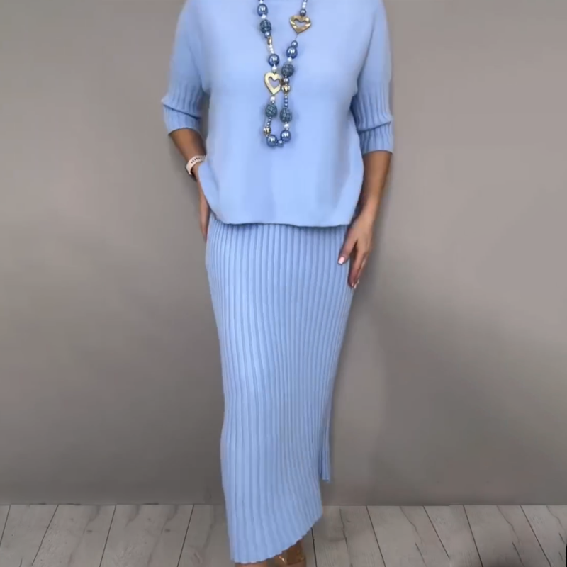 🔈🔈60% di sconto👗🔥Elegante set composto da maglione lavorato a maglia e gonna midi, 2 pezzi