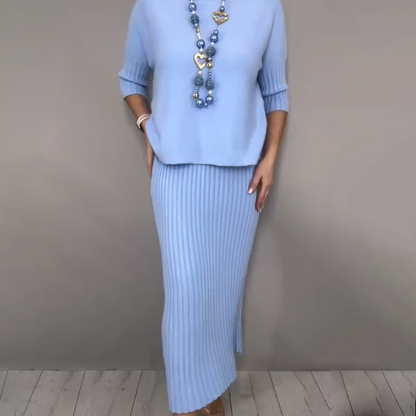 🔈🔈60% di sconto👗🔥Elegante set composto da maglione lavorato a maglia e gonna midi, 2 pezzi