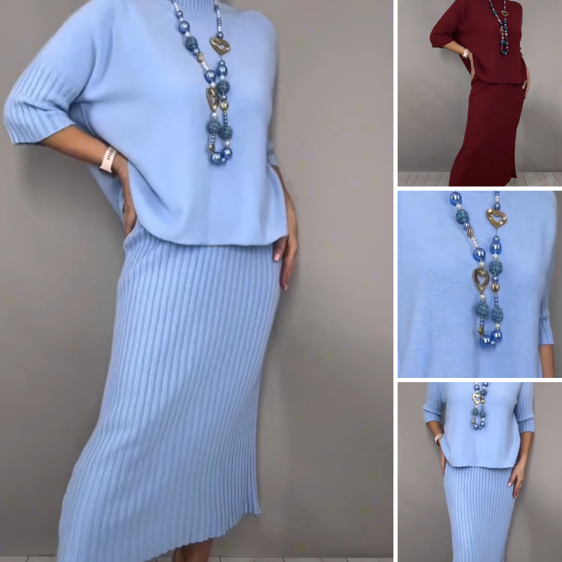🔈🔈60% di sconto👗🔥Elegante set composto da maglione lavorato a maglia e gonna midi, 2 pezzi