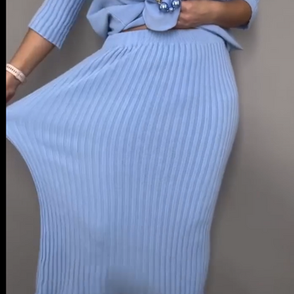 🔈🔈60% di sconto👗🔥Elegante set composto da maglione lavorato a maglia e gonna midi, 2 pezzi