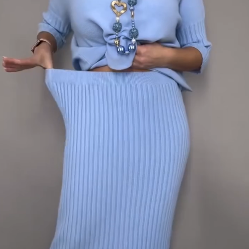 🔈🔈60% di sconto👗🔥Elegante set composto da maglione lavorato a maglia e gonna midi, 2 pezzi