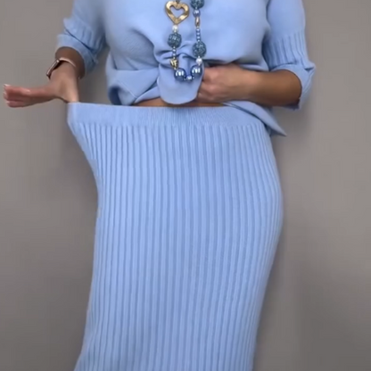 🔈🔈60% di sconto👗🔥Elegante set composto da maglione lavorato a maglia e gonna midi, 2 pezzi