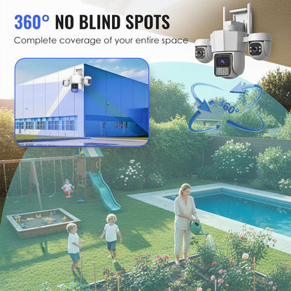 👁️ Vista panoramica a tre occhi, senza protezione degli angoli ciechi | Telecamera di sicurezza PTZ intelligente a 360° 🚀