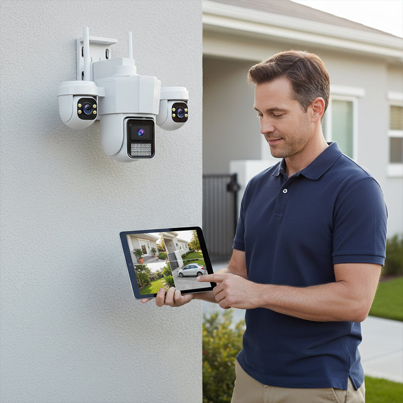 👁️ Vista panoramica a tre occhi, senza protezione degli angoli ciechi | Telecamera di sicurezza PTZ intelligente a 360° 🚀