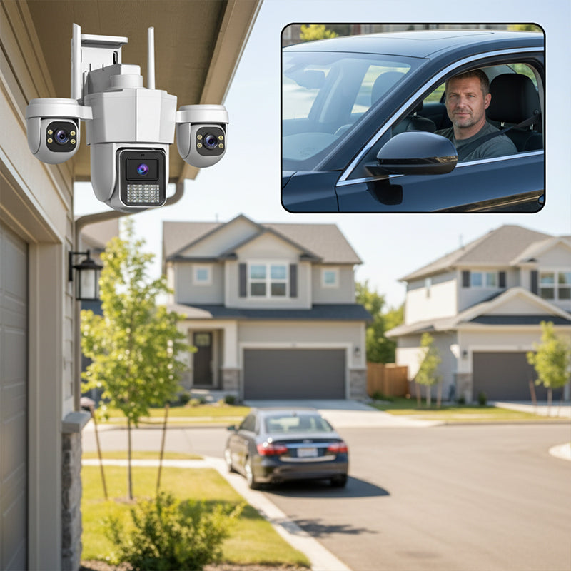 👁️ Vista panoramica a tre occhi, senza protezione degli angoli ciechi | Telecamera di sicurezza PTZ intelligente a 360° 🚀