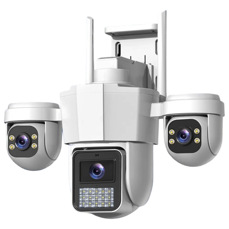 👁️ Vista panoramica a tre occhi, senza protezione degli angoli ciechi | Telecamera di sicurezza PTZ intelligente a 360° 🚀