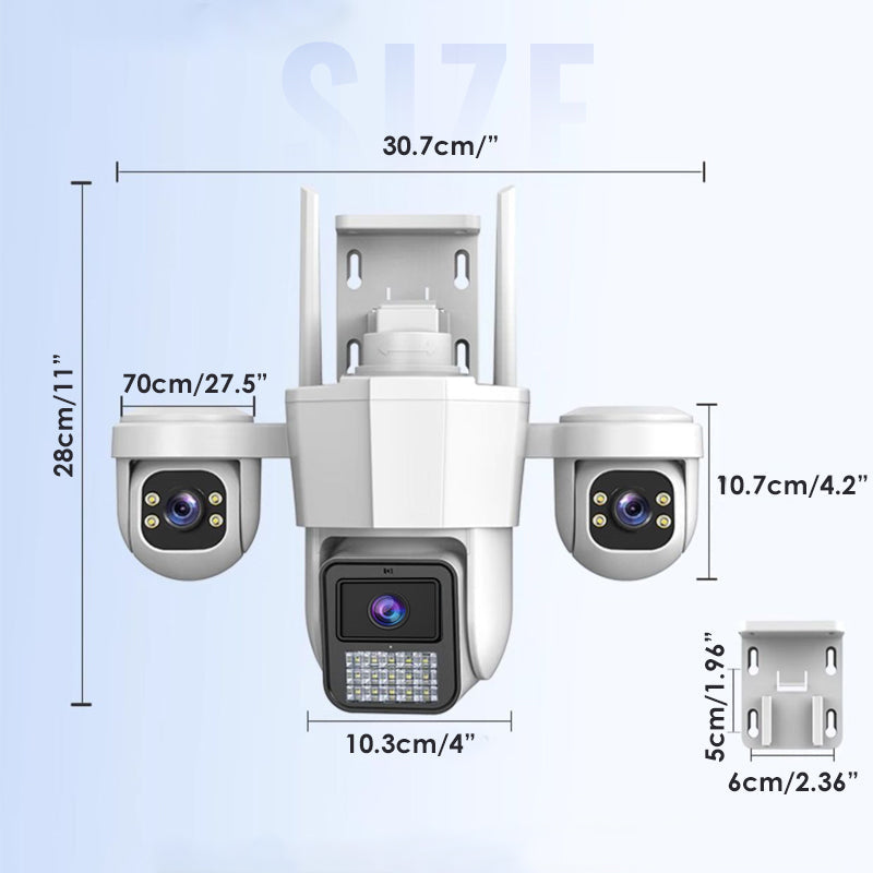 👁️ Vista panoramica a tre occhi, senza protezione degli angoli ciechi | Telecamera di sicurezza PTZ intelligente a 360° 🚀