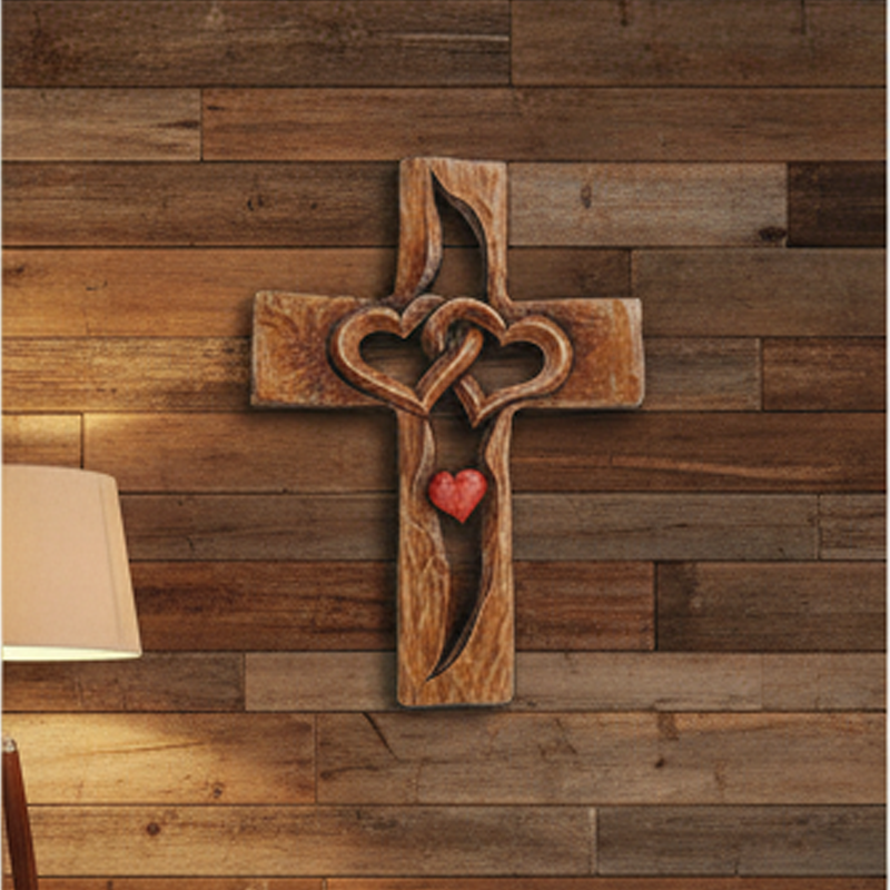 🎉SCONTO DEL 60% - Croce in legno con cuori intrecciati ✝️ Regalo di nozze unico, intagliato a mano, con cuori intrecciati e significato spirituale! ❤️