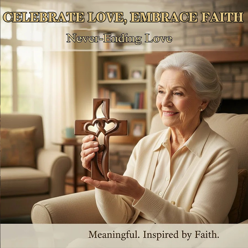 🎉SCONTO DEL 60% - Croce in legno con cuori intrecciati ✝️ Regalo di nozze unico, intagliato a mano, con cuori intrecciati e significato spirituale! ❤️
