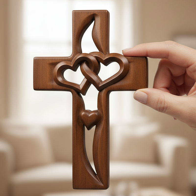 🎉SCONTO DEL 60% - Croce in legno con cuori intrecciati ✝️ Regalo di nozze unico, intagliato a mano, con cuori intrecciati e significato spirituale! ❤️