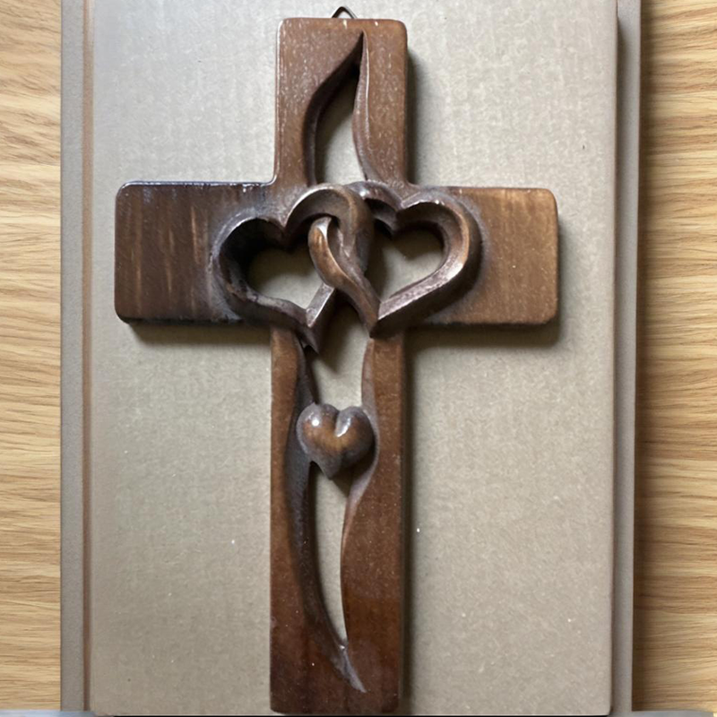 🎉SCONTO DEL 60% - Croce in legno con cuori intrecciati ✝️ Regalo di nozze unico, intagliato a mano, con cuori intrecciati e significato spirituale! ❤️