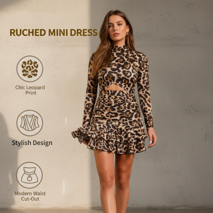 🔥60% DI SCONTO💖Abito Mini Arricciato con Stampa Leopardata da Donna