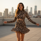 🔥60% DI SCONTO💖Abito Mini Arricciato con Stampa Leopardata da Donna