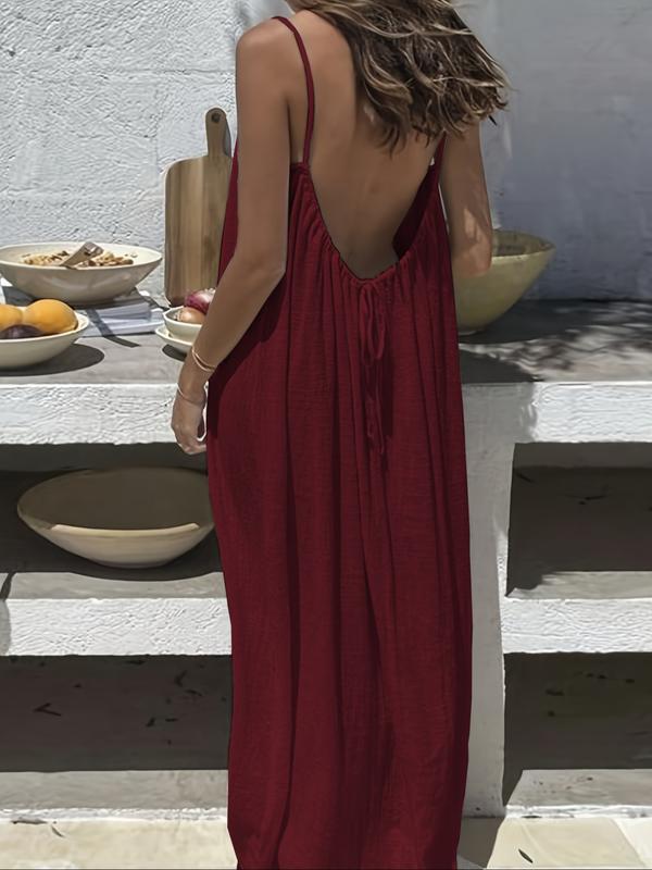 💃Offerta speciale dell'ultimo giorno – 60% di sconto✨️Abito lungo casual senza schienale con spalline sottili per donna