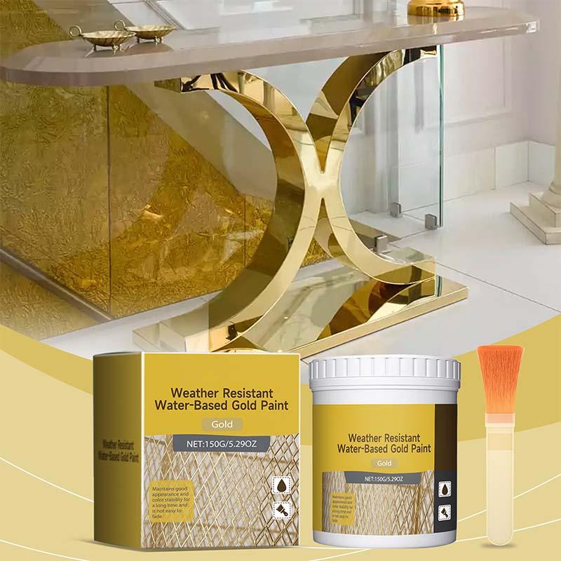 🎨🏡Set di vernici effetto foglia d'oro – Vernice metallizzata dorata a base d'acqua, resistente alle intemperie, con pennello, ideale per mobili, decorazioni e progetti fai da te all'aperto