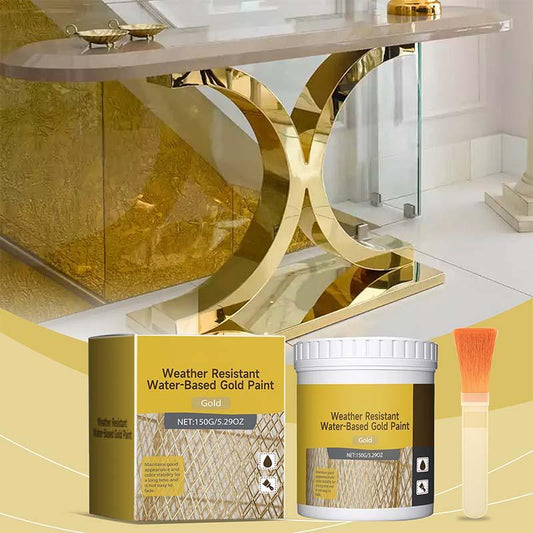 🎨🏡Set di vernici effetto foglia d'oro – Vernice metallizzata dorata a base d'acqua, resistente alle intemperie, con pennello, ideale per mobili, decorazioni e progetti fai da te all'aperto
