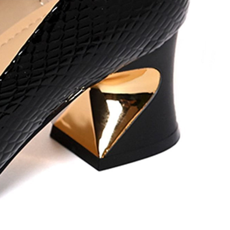 👠 Décolleté da donna con tacco a blocco effetto pelle di serpente – Punta quadrata, dettagli in metallo e comfort per tutto il giorno ✨
