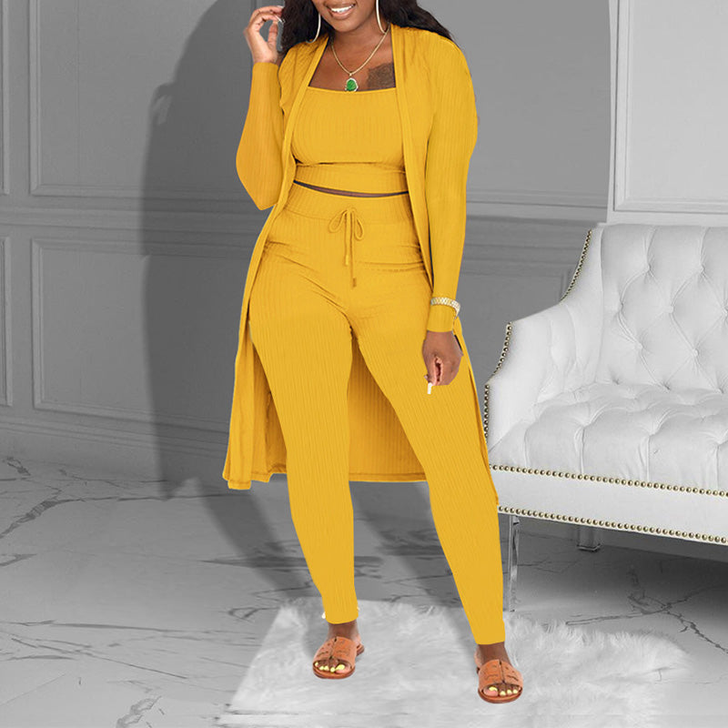 💃ULTIMO GIORNO DI SALDI - 60% DI SCONTO🔥Set casual in maglia da 3 pezzi: top corto, cardigan e pantaloni💞