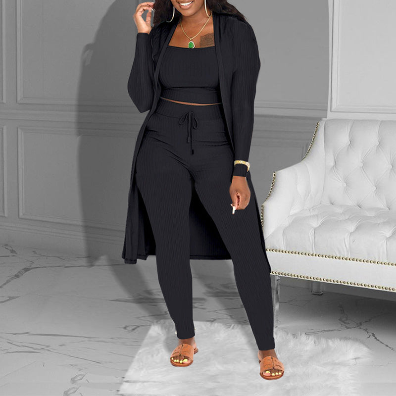 💃ULTIMO GIORNO DI SALDI - 60% DI SCONTO🔥Set casual in maglia da 3 pezzi: top corto, cardigan e pantaloni💞
