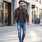 👖SCONTO DEL 60%! 🔥 Jeans skinny da uomo alla moda con effetto consumato – Vestibilità slim affusolata, cotone traspirante e dettagli strappati di tendenza