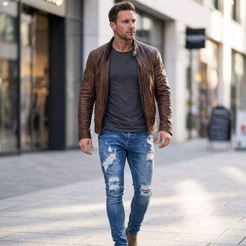 👖SCONTO DEL 60%! 🔥 Jeans skinny da uomo alla moda con effetto consumato – Vestibilità slim affusolata, cotone traspirante e dettagli strappati di tendenza