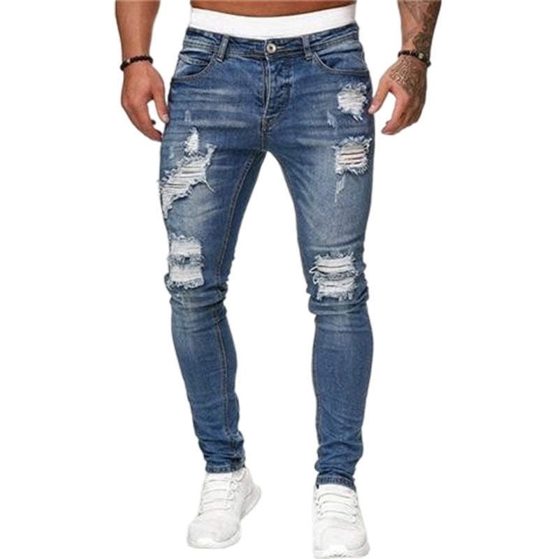 👖SCONTO DEL 60%! 🔥 Jeans skinny da uomo alla moda con effetto consumato – Vestibilità slim affusolata, cotone traspirante e dettagli strappati di tendenza