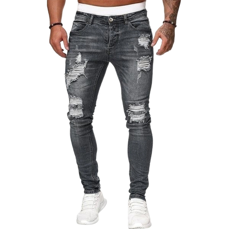 👖SCONTO DEL 60%! 🔥 Jeans skinny da uomo alla moda con effetto consumato – Vestibilità slim affusolata, cotone traspirante e dettagli strappati di tendenza