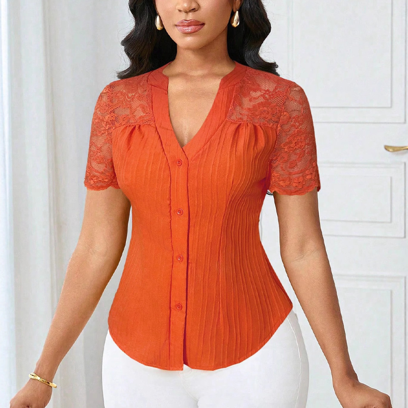 🌼OFFERTA ULTIMO GIORNO - 60% DI SCONTO👚Camicetta estiva da donna con scollo a V, maniche in pizzo e bottoni