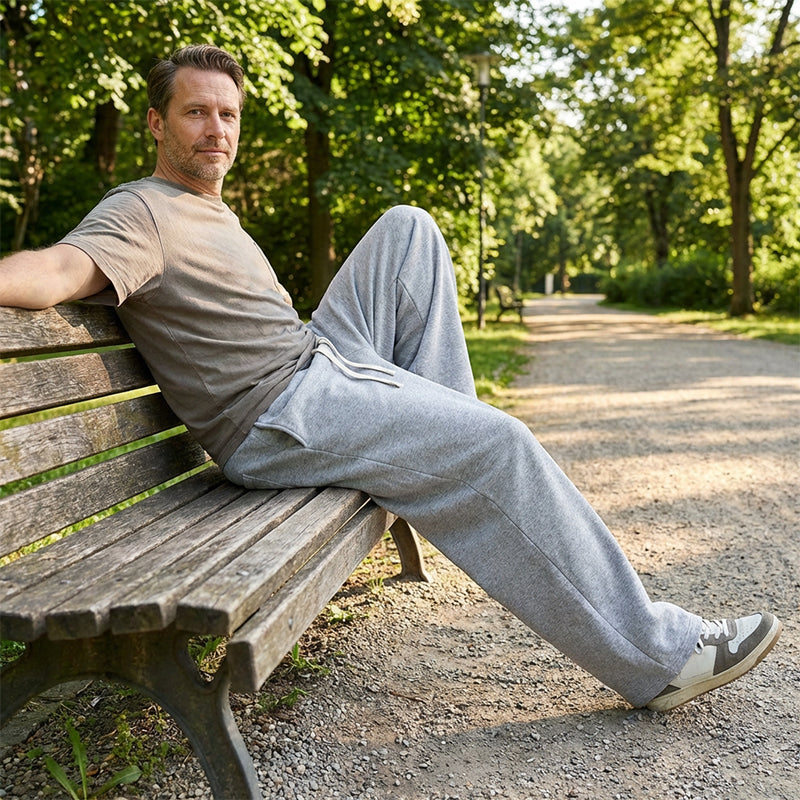 🩳 60% DI SCONTO! 👖 Pantaloni da uomo a gamba larga con coulisse - Tessuto di cotone confortevole, tasche e stile casual per l'uso quotidiano e sportivo 🏃‍♂️
