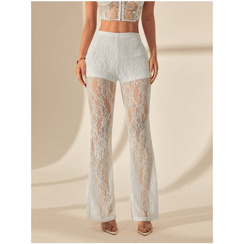 🔈🔈SCONTO DEL 60%!👖Eleganti pantaloni svasati in pizzo con vita alta – Fodera shorts integrata e stile boho chic per l'estate e i festival 🌸
