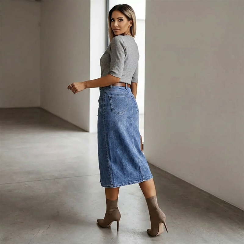 🔈🔈SCONTO DEL 60%👗Gonna in denim a vita alta con bottoni sul davanti
