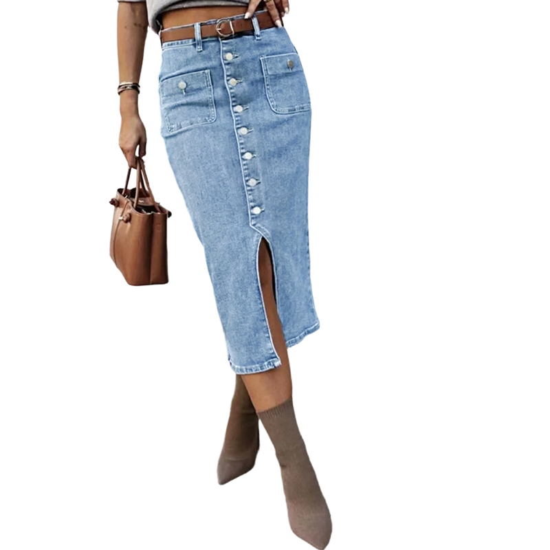🔈🔈SCONTO DEL 60%👗Gonna in denim a vita alta con bottoni sul davanti