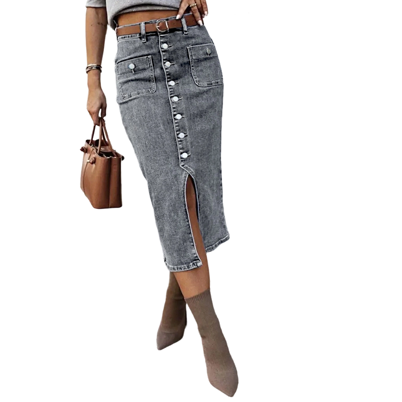 🔈🔈SCONTO DEL 60%👗Gonna in denim a vita alta con bottoni sul davanti