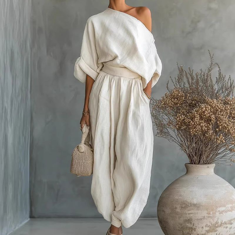 🎁NUOVO ARRIVO SCONTO DEL 60%💥Completo da donna composto da top asimmetrico monospalla e pantaloni