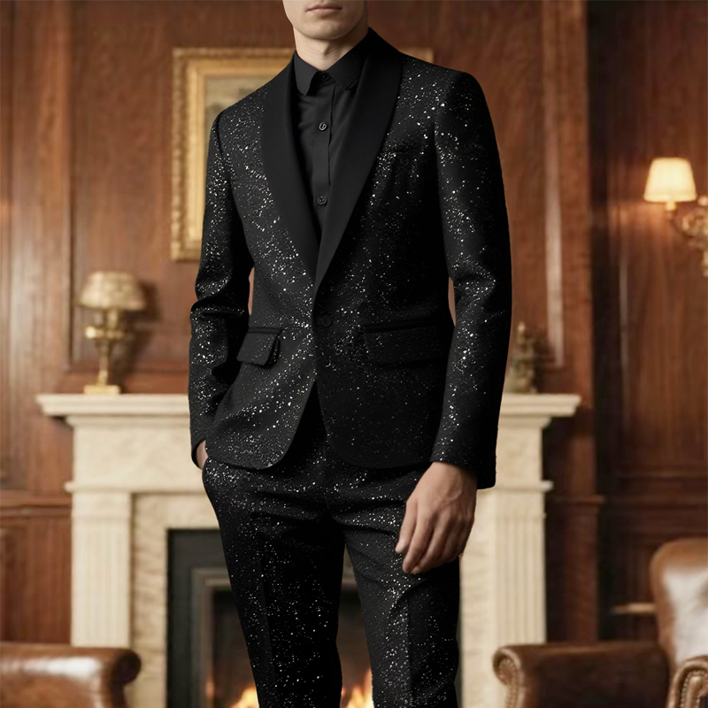 🔈🔈ARRIVI EW 2026 - SCONTO DEL 60%!!!🧥👖 Completo smoking nero scintillante da uomo