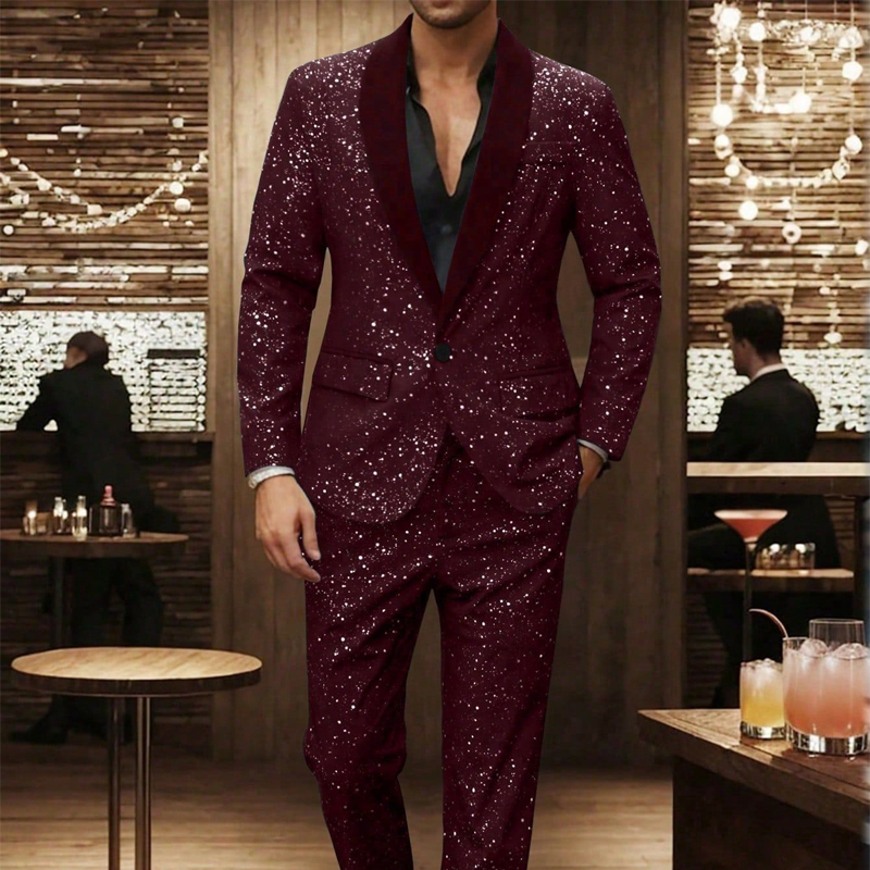 🔈🔈ARRIVI EW 2026 - SCONTO DEL 60%!!!🧥👖 Completo smoking nero scintillante da uomo
