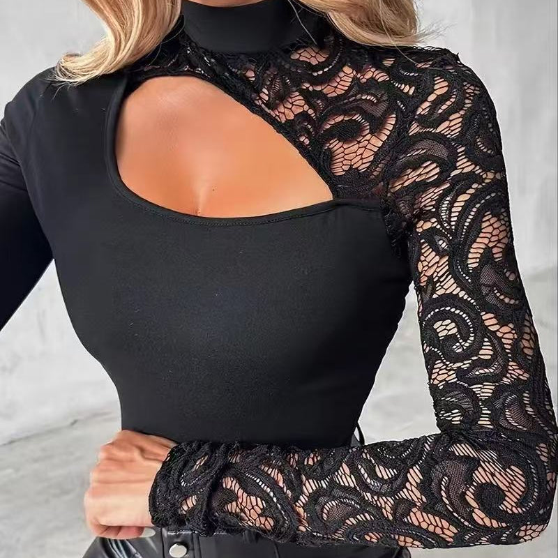 🔈🔈NUOVO ARRIVO SCONTO DEL 60%🌸Top da donna con maniche asimmetriche in pizzo traforato👚