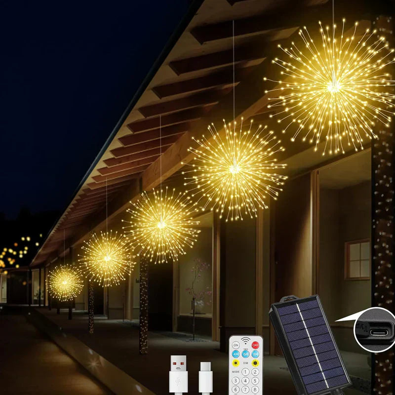 🎆SCONTO DEL 60%! 💡 Luci a LED con filo di rame a forma di fuochi d'artificio - Filo di rame flessibile, luce calda e illuminazione decorativa per feste ✨