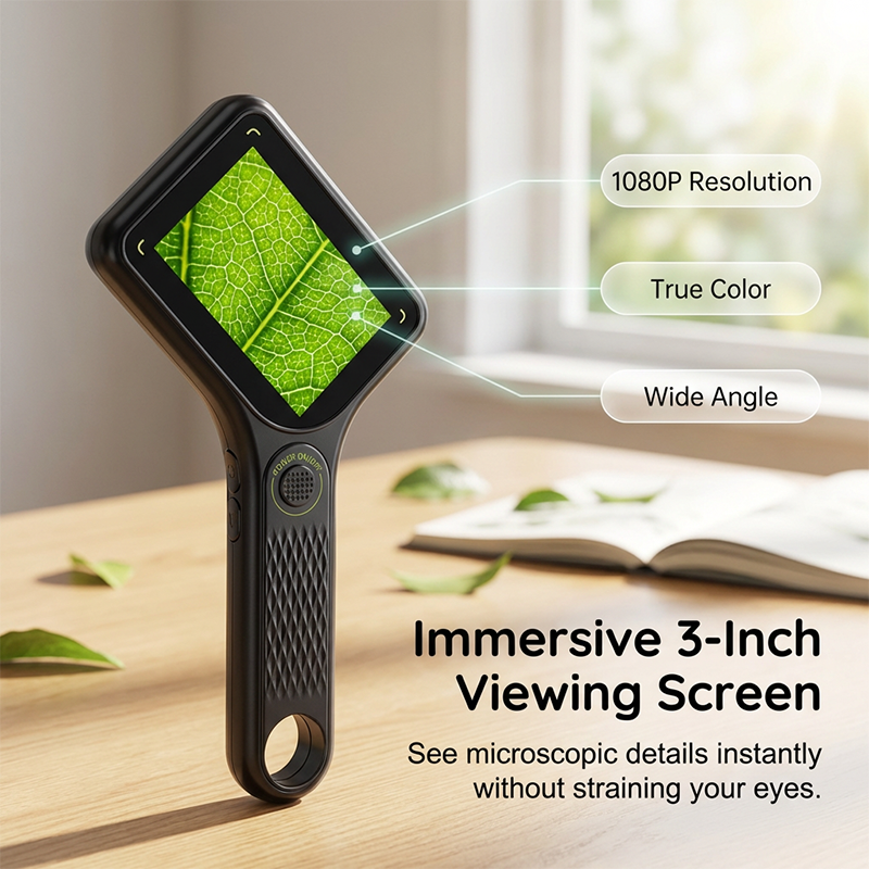 Microscopio Portatile 🔬 — Schermo IPS da 3 pollici, Autofocus 500x, 8 LED regolabili, Acquisizione Foto e Video, Connettività PC — Esplora e cattura liberamente il mondo microscopico! 📸